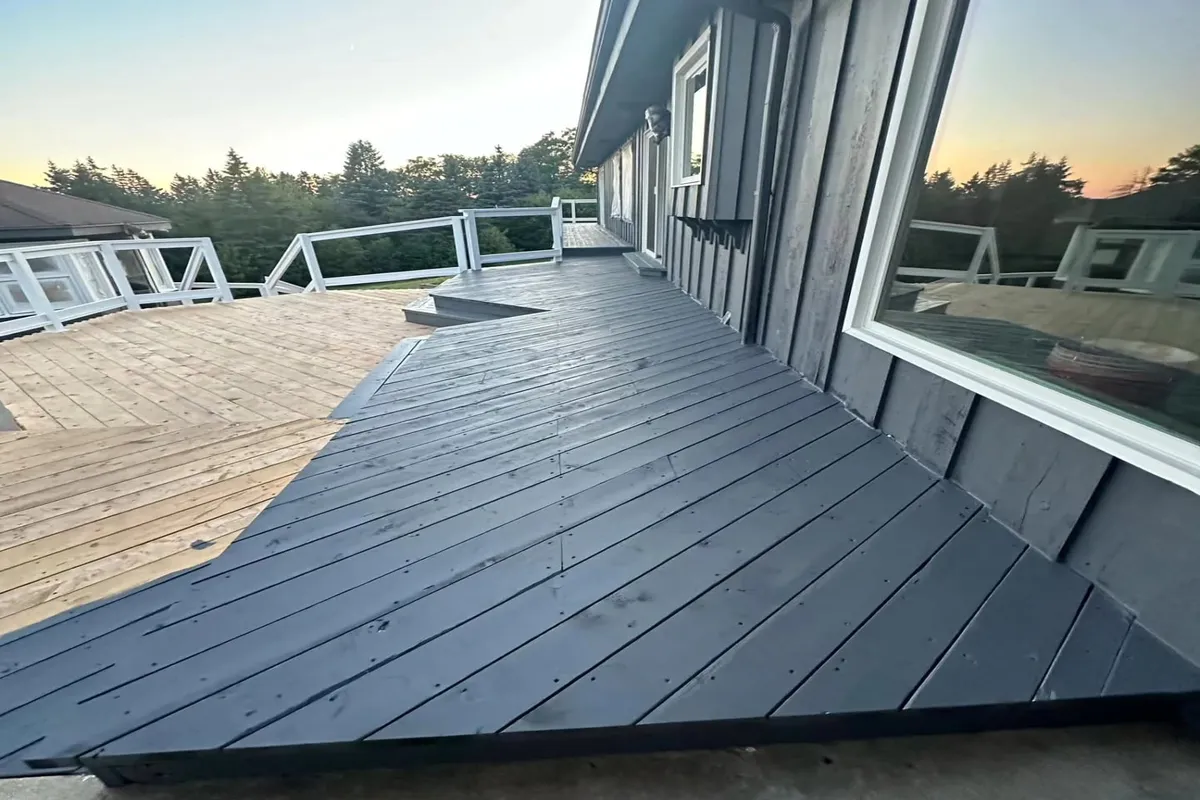 Deck finished in blue paint
