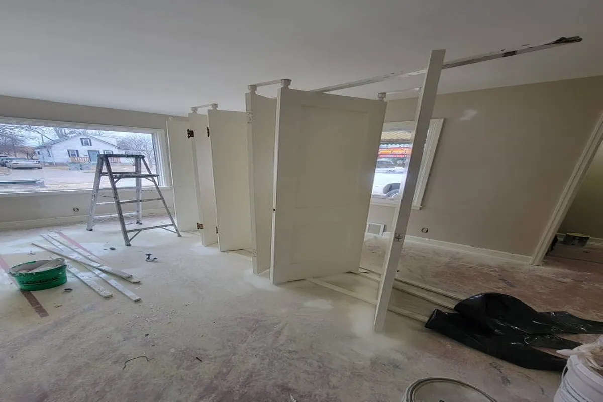 Freshly painted white closet doors